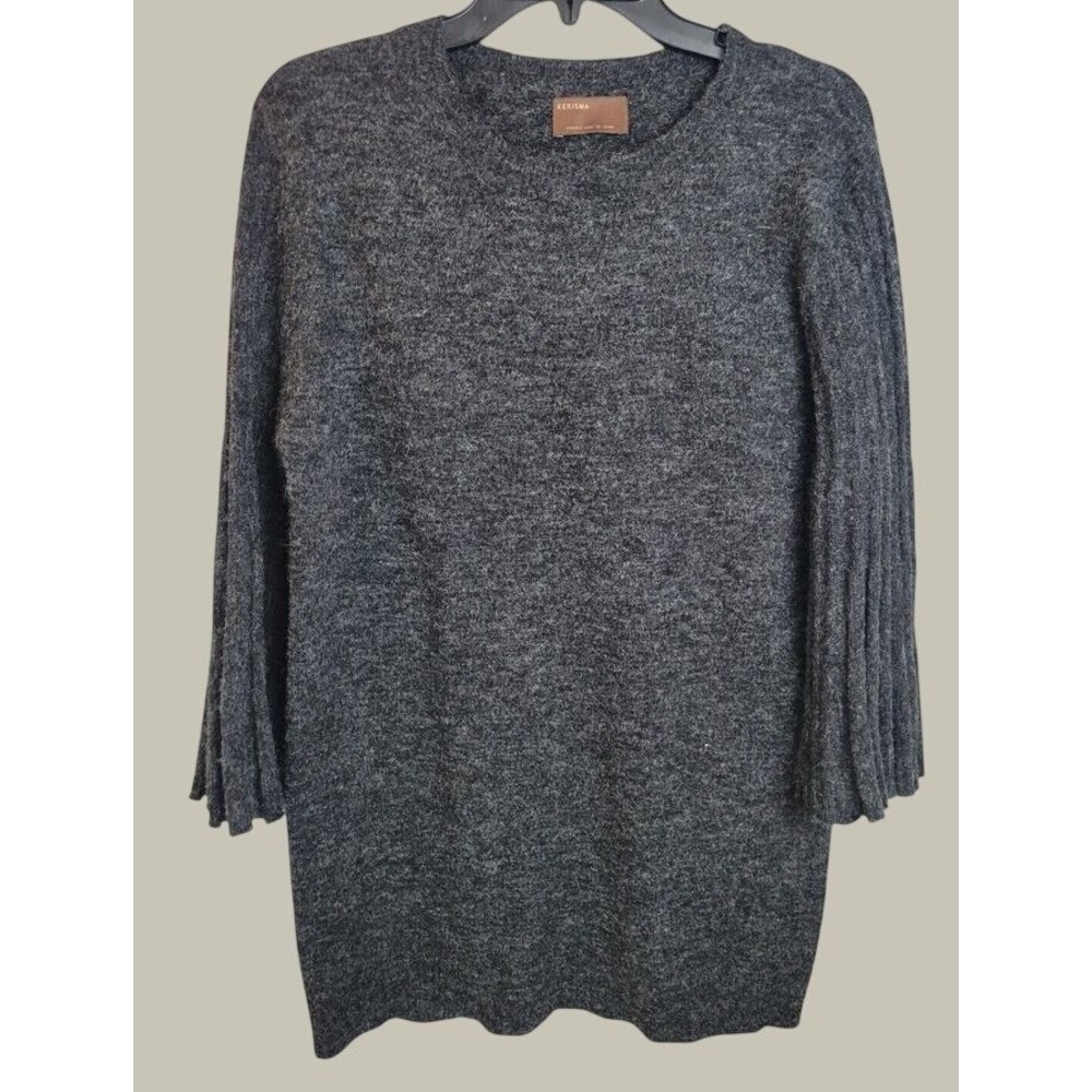 Kerisma Sweater Bell Sleeve Ribbed Knit Minimalist Cozy Pullover Gray M/L